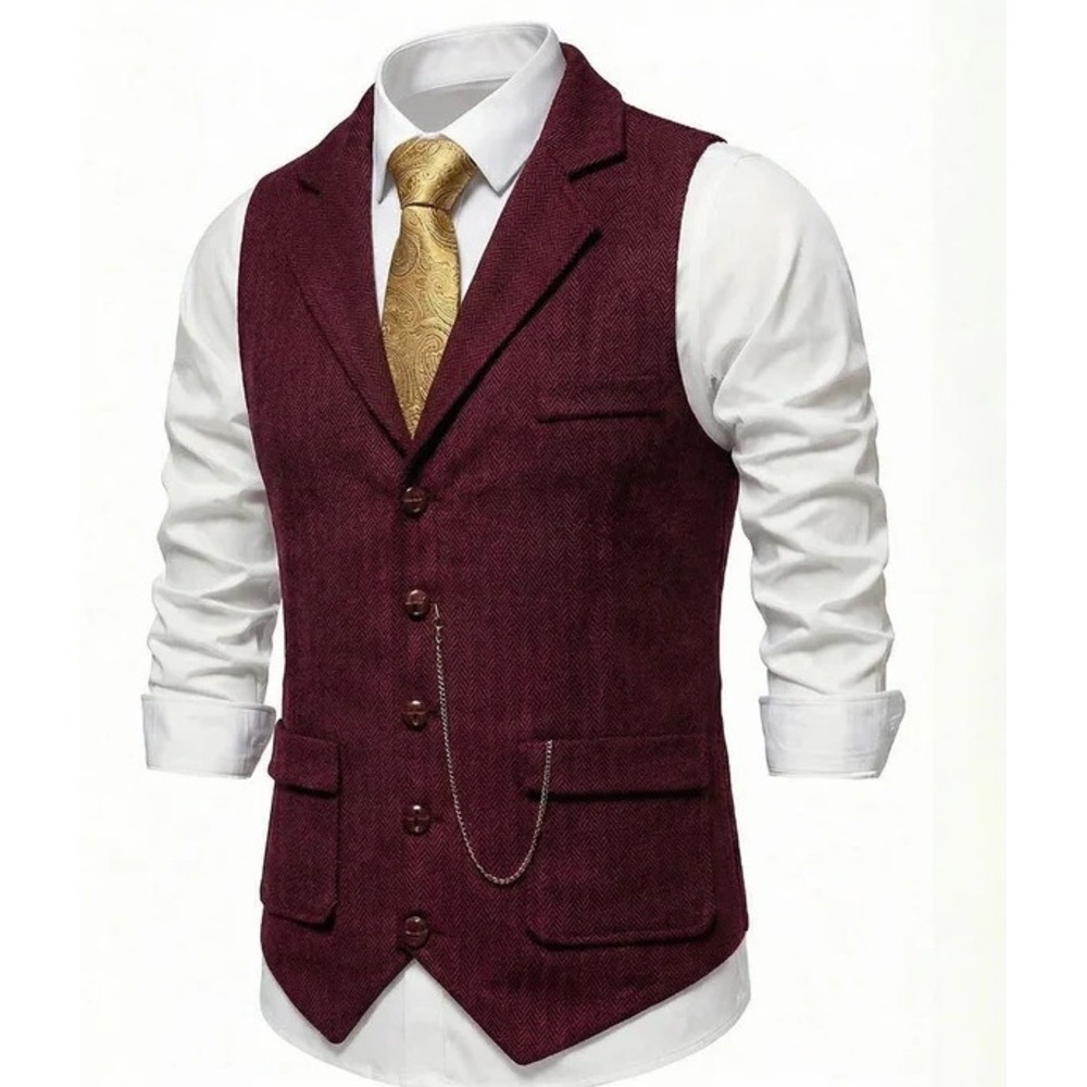 Breeze Men Red Herringbone Waistcoat Vest 3XL Ultra Comfortable Slimming NWT
